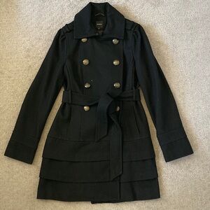 EXPRESS black wool-blend belted trench coat, Small.